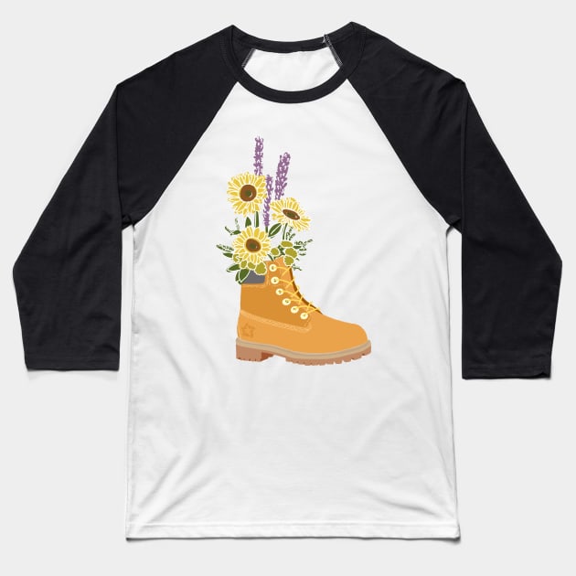 Flower boot sunflower Baseball T-Shirt by jrepkin